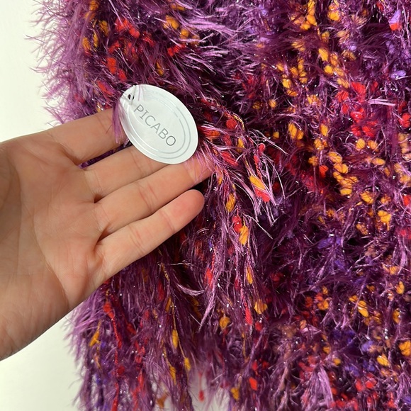 PICABO beautiful multicolor fluffy purple/ orange poncho Onesize - Picture 4 of 5